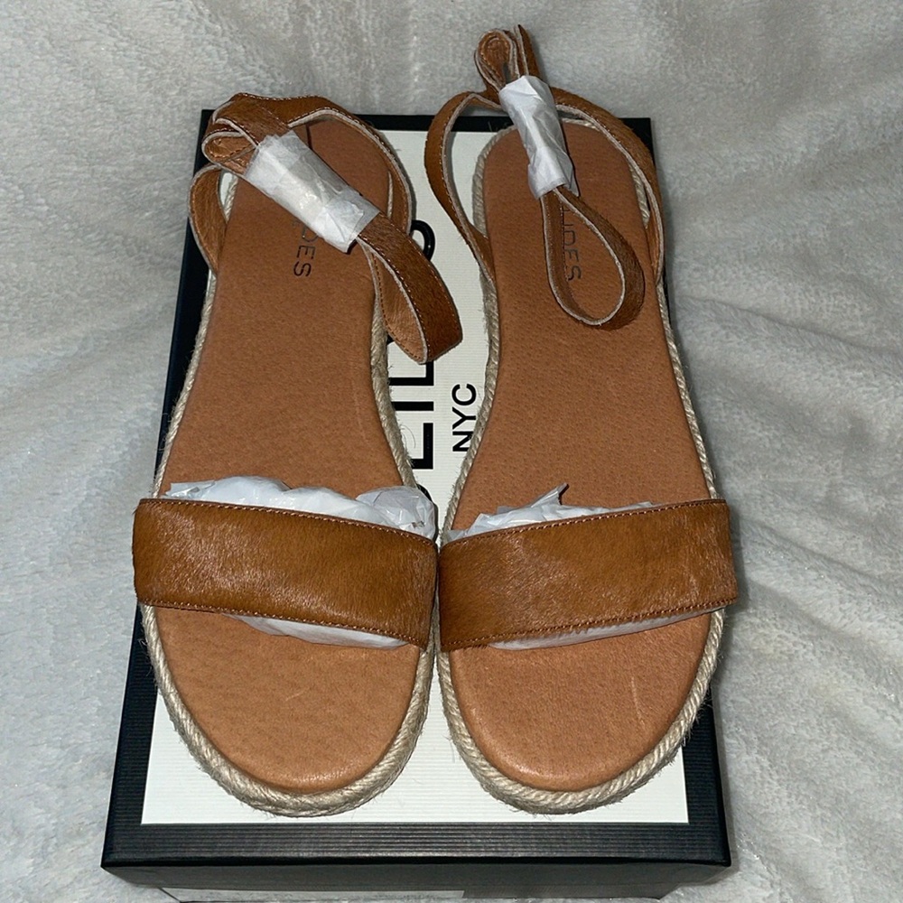NWT J/SLIDES ROSIE Tan Pony Hair Leather Sandal - Picture 8 of 16